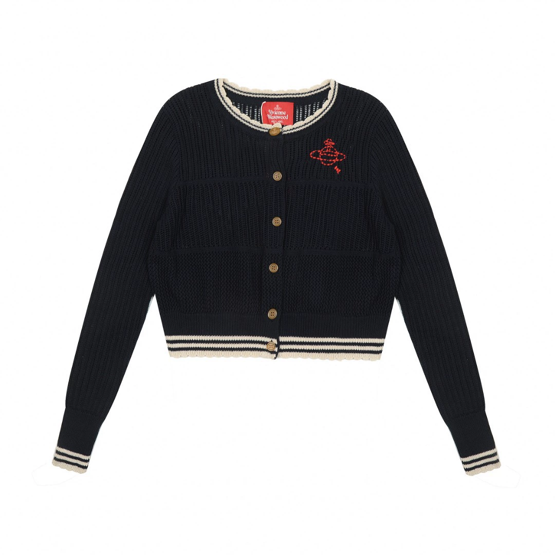 Кардиган (Vivienne Westwood) контрастный жаккард Saturn, короткий рукав, укороченный