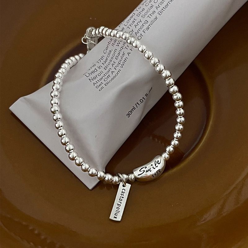 S Pure Silver Smile Pea Hanglabel Dames Handwerk Armband Koud Eenvoudig Koreaans Ontwerp Gevoel Klein en Uniek_voghion.com