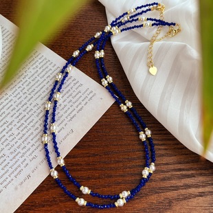New Chinese Style Artificial Sapphire Shijia Millet Pearl All over the Sky Star Clavicle Chain Necklace Necklace