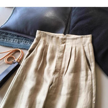 日韩外贸尾货品牌剪标~亚麻高腰垂坠感宽松显瘦休闲拖地阔腿裤女