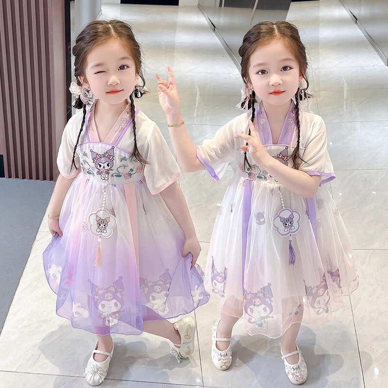 Girls' Summer Kuromi Hanfu Dress, Spring/Summer 2026 New Style, Little Girl Princess Dress, Traditional Style Tulle Dress Girls' Summer Kuromi Hanfu Dress, Spring/Summer 2026 New Style, Little Girl Princess Dress, Traditional Style Tulle Dress