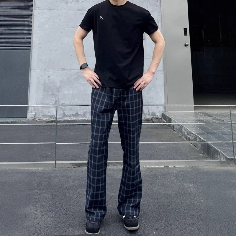American Retro Plaid Pants for Men, Spring and Autumn Thin High Street Flared Pants, Loose Straight Casual Sports Pants American Retro Plaid Pants for Men, Spring and Autumn Thin High Street Flared Pants, Loose Straight Casual Sports Pants