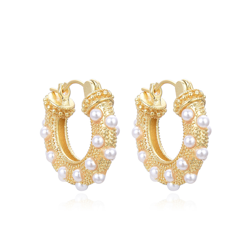 Daily Occasion Copper Material Fashion Solid Color Copper Inlay Pearl Earrings 1 Pair