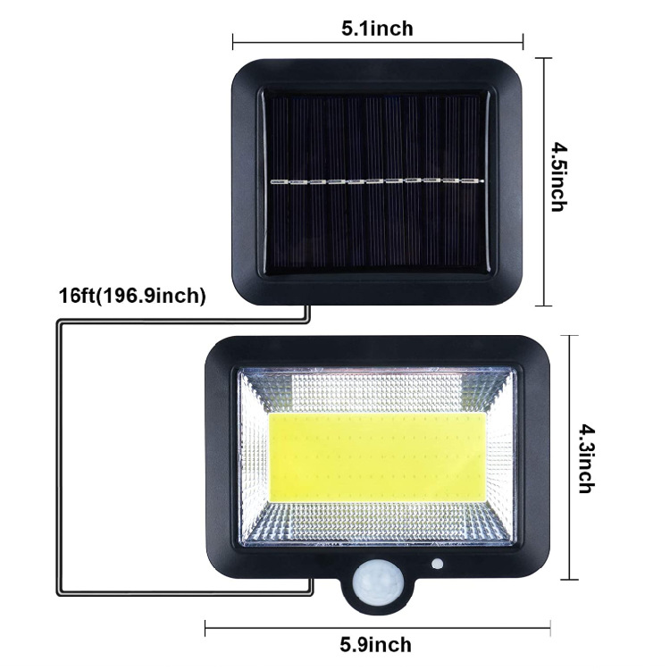 (2개) 분할 100COB 태양 56LED 인체 유도 벽 램프 분할 야외 정원 램프 차고 램프 X20