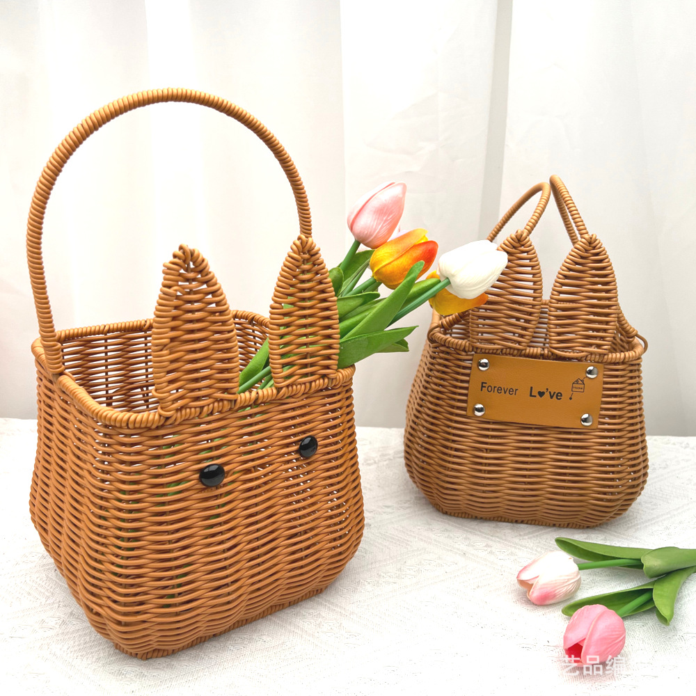 Cesta de Regalo Portátil para Flores de Plástico Tejido a Mano