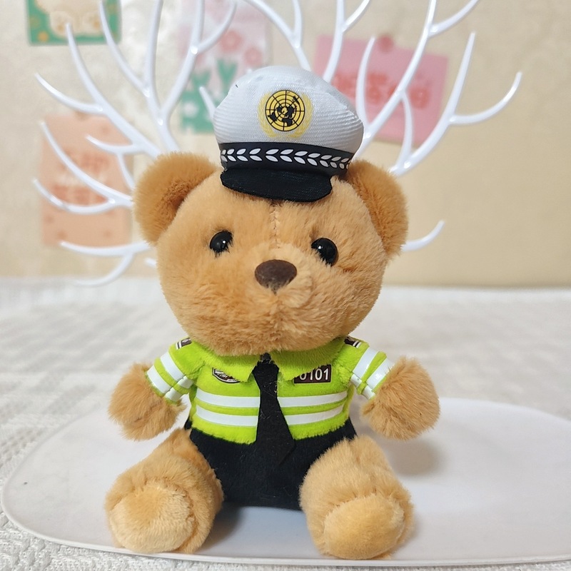 ネット赤かわいい萌え交通警官熊ストラップぬいぐるみ人形消防警察熊カバン掛けキーホルダー|undefined