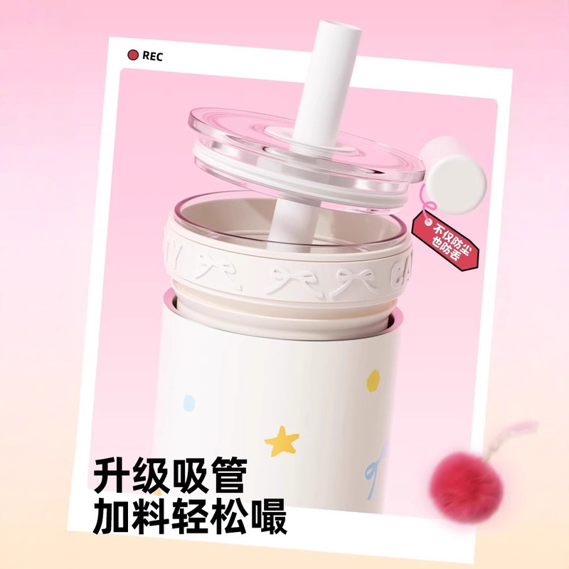 Bablov 二重層断熱ストローカップ女の子のための高価値ウォーターカップかわいいデスクトップコーヒーカップ夏の断熱と保冷|undefined