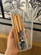 ins餐具木筷子勺子三件套裝學生成人上班族戶外便攜式餐具收納盒