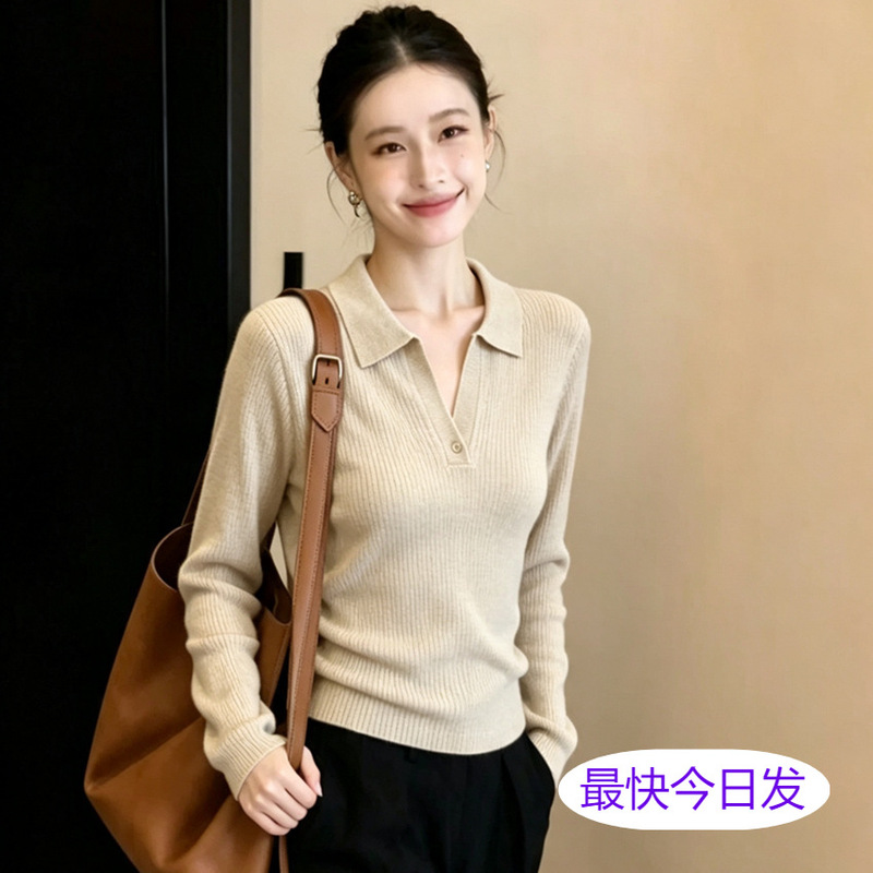 Women's polo-neck knit sweater, new autumn style, slim-fit, designed for layering, and a stylish base layer top Women's polo-neck knit sweater, new autumn style, slim-fit, designed for layering, and a stylish base layer top