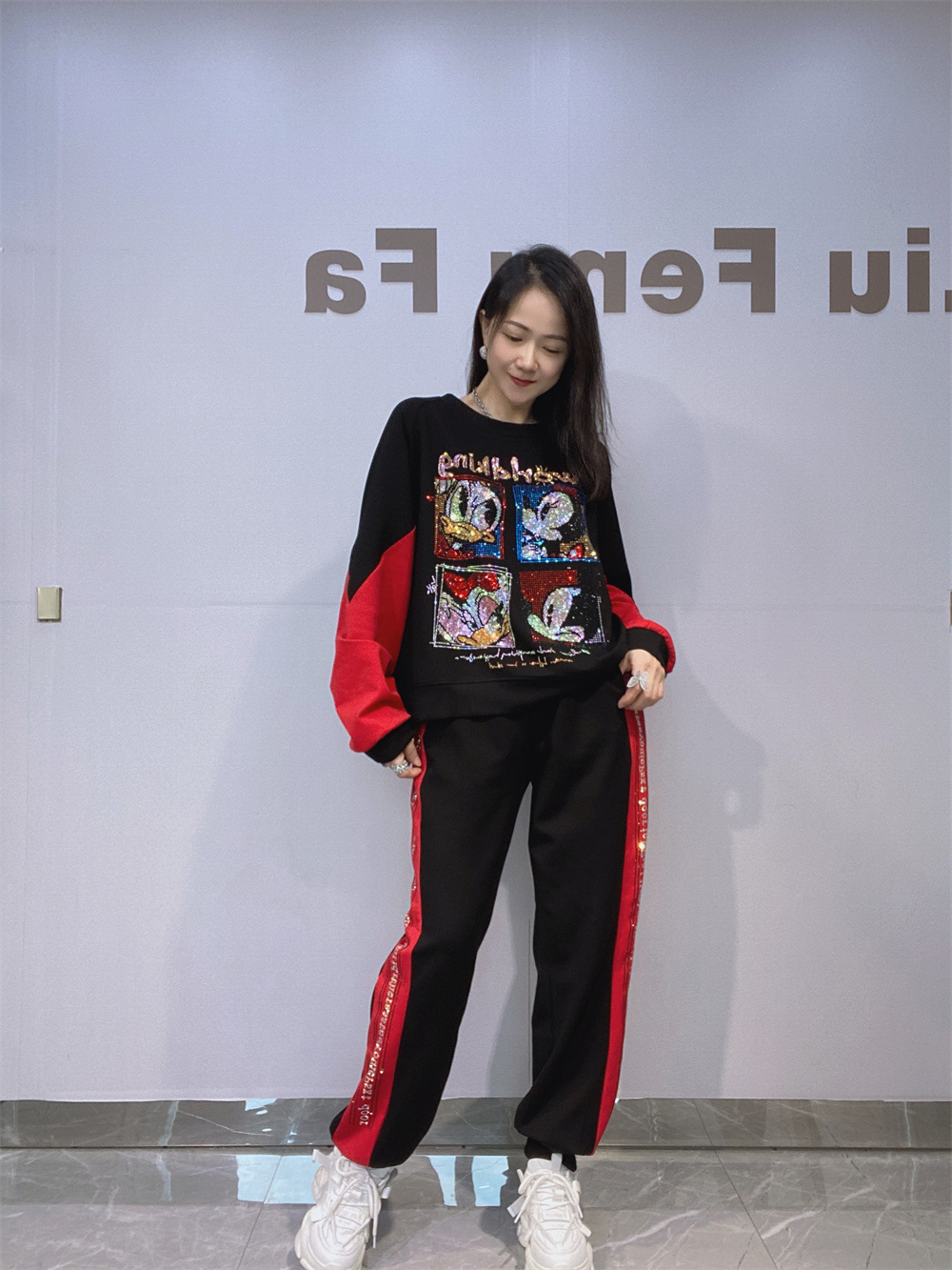 Conjunto Talla Grande de Manga Larga y Pantalón para Mujer Set de 2 Piezas de Algodón