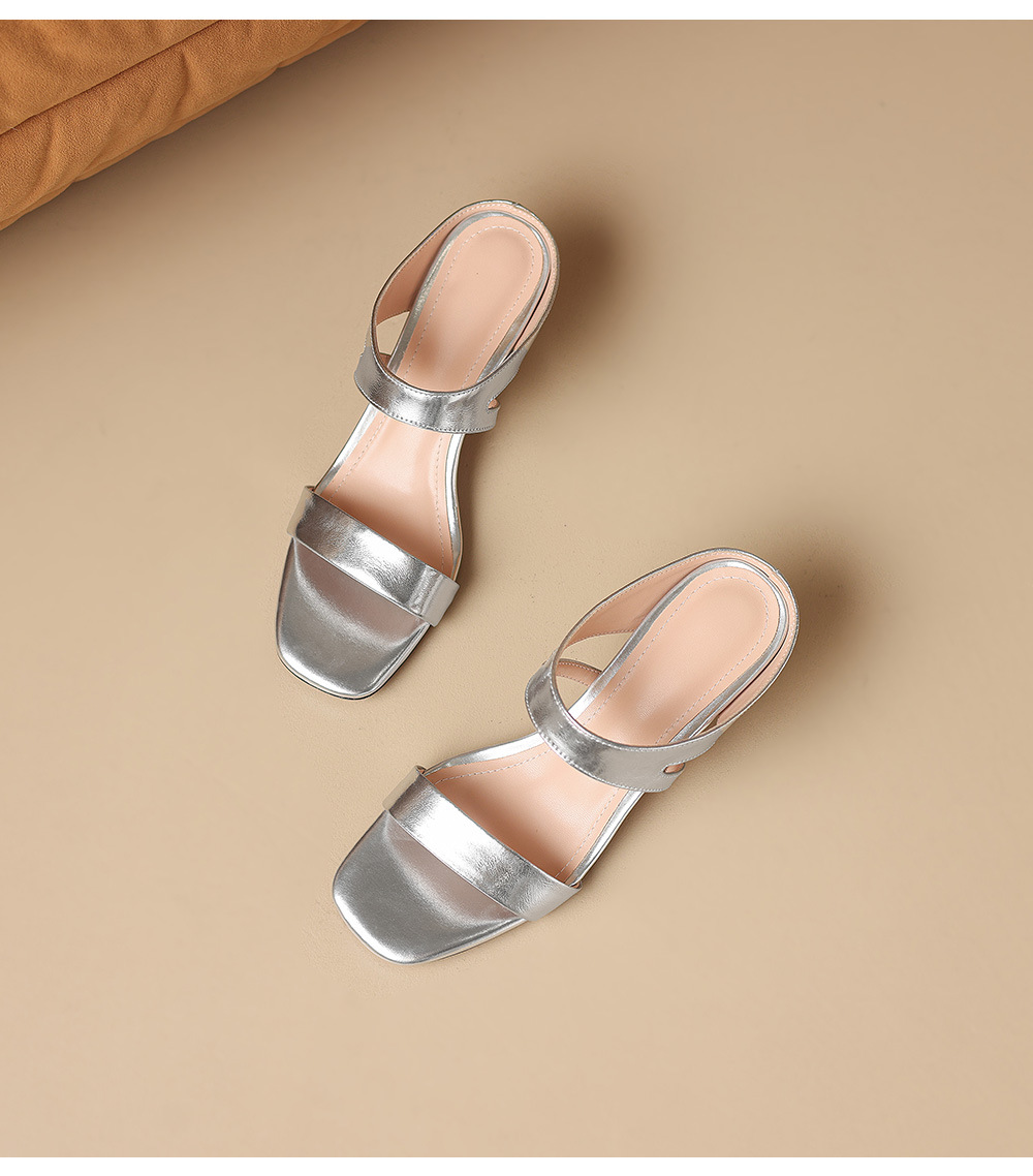Sandal nữ hở mũi gót 5 cm da bò quai ngang đơn giản — đen chi tiết 22