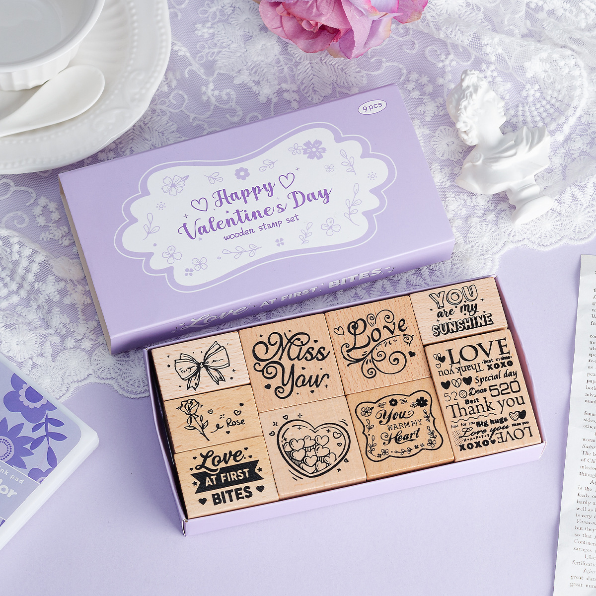 Día de San Valentín sello de madera caja diy diario de mano sello de madera transfronterizo sello de madera del día de San Valentín