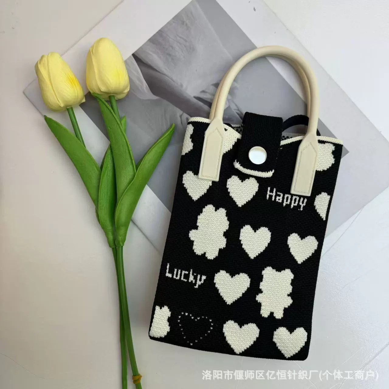 One-shoulder bag, wallet, knitted cute universal cartoon shoulder bag, Korean style