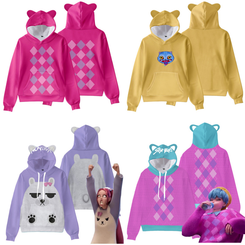 2025 Halloween Kpop Hunter Witch Group Support Bear Cute Ears Hoodie Mira Same Style Purple Bear Sweatshirt for Women