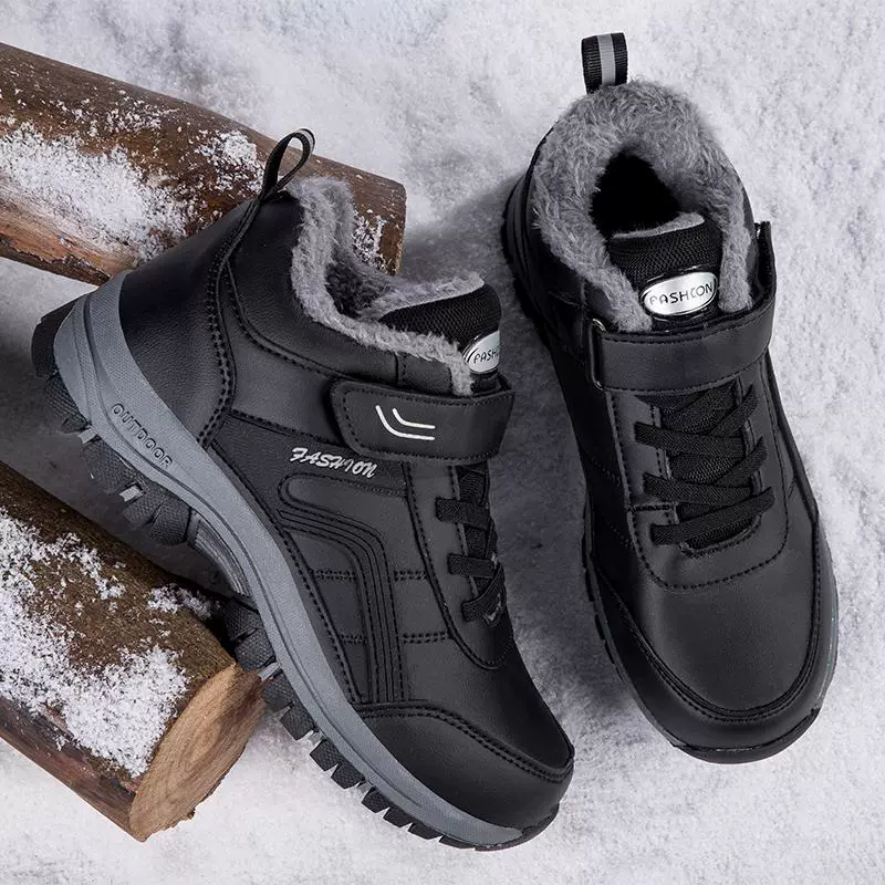 Трансграничная взрывная женская обувь большого размера водонепроницаемая кожаная лапша плюс бархатная повседневная теплая пожилая обувь