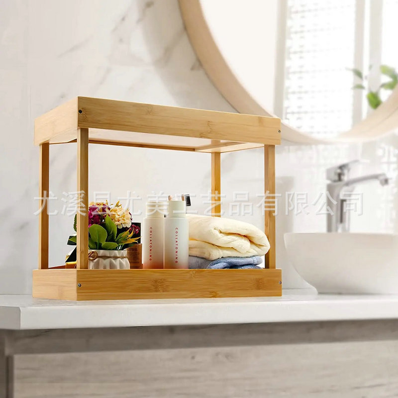 Estante de escritorio Estante de almacenamiento de escritorio Estante de madera de libro de 2 capas Estante de transformación Estante de acabado Suministros de condimento