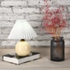 White lampshade + creamy yellow ceramic
