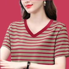 跨境妈妈装短袖T恤夏季新款休闲上衣中年女洋气减龄显瘦打底衫