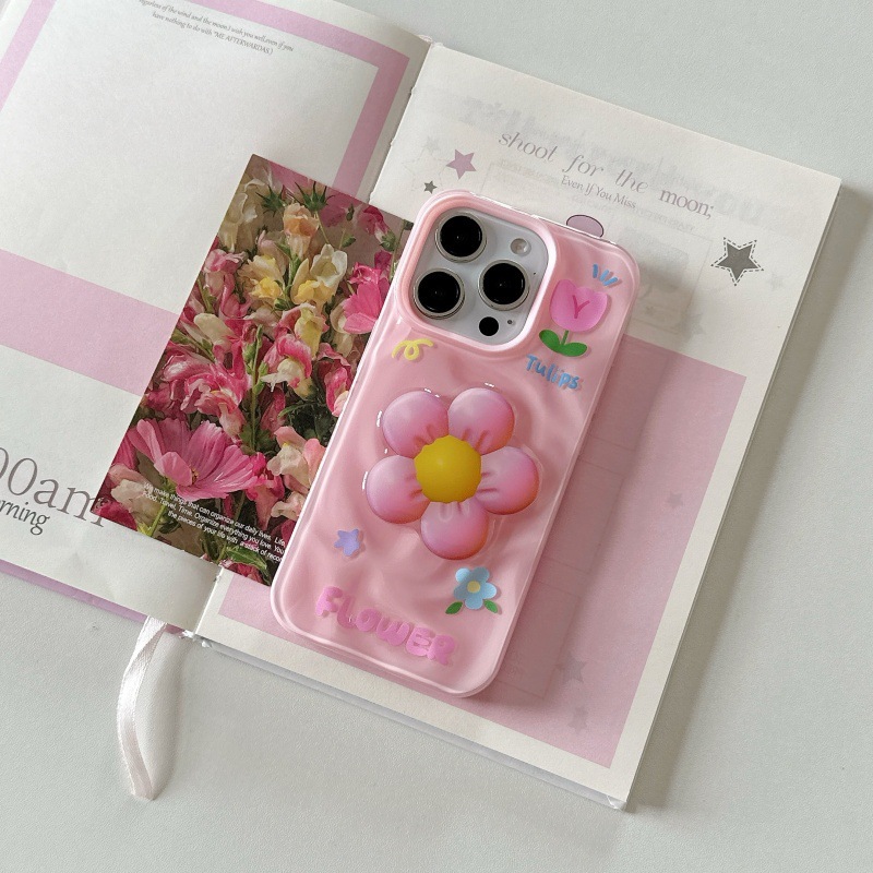 Nuevas flores tridimensionales plisadas ins para iPhone16ProMax Apple 14/15 funda para teléfono móvil 13 mujeres 15PM
