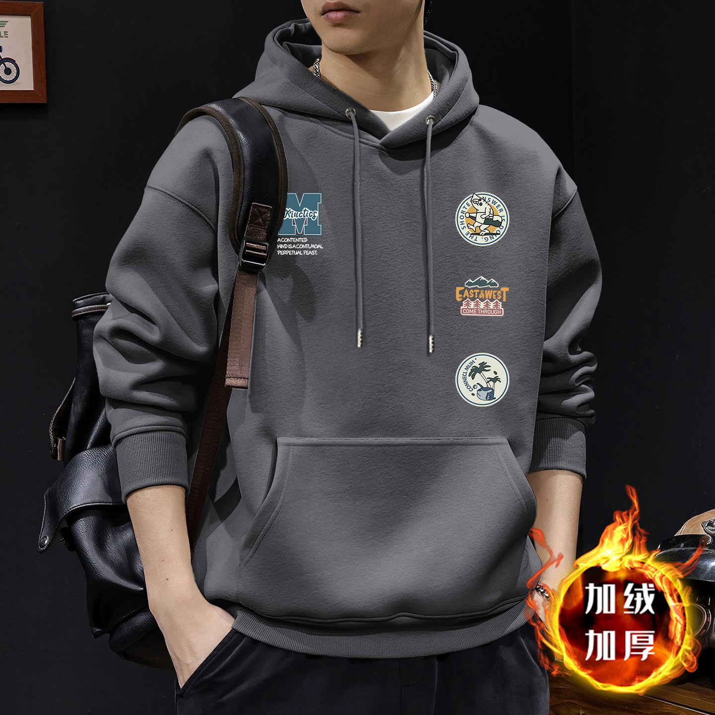 Suéter masculino primavera y otoño cuello redondo chaqueta de manga larga marca de moda americana impresión deportiva juvenil chaqueta pesada