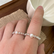 异彩简约小众设计三角碎银子单颗天然珍珠戒指S925银ins博主同款