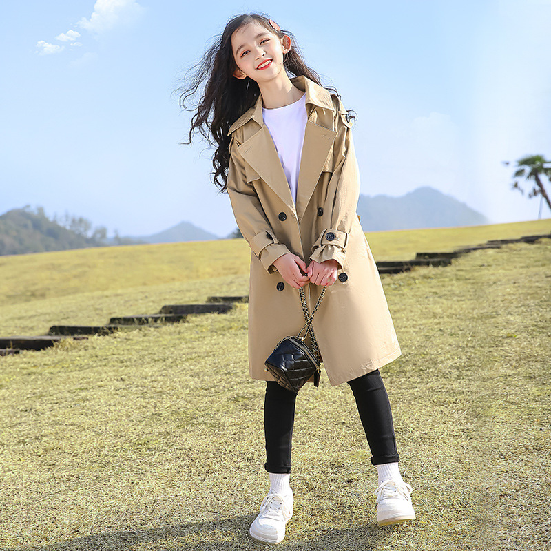 Girls' Coat 2024 Spring New Fashionable Korean Style Middle and Big Children's Fashionable Spring and Autumn Girls' Long Windbreaker 