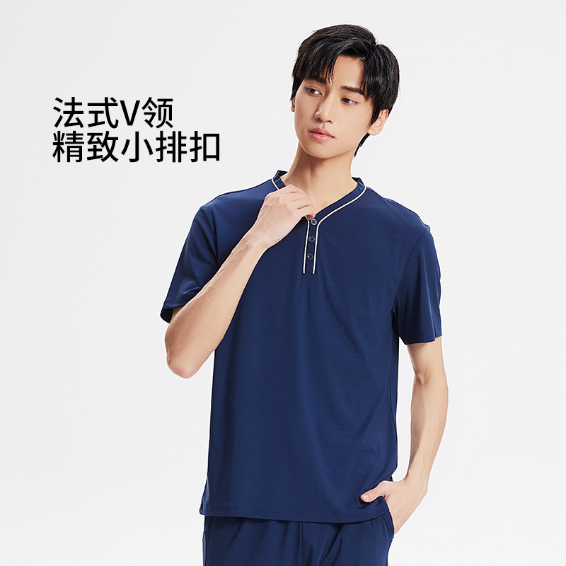 [Disfrute de la sedosa] 80 pijamas modales de doble cara para hombre de primavera y verano, pantalones cortos delgados de manga corta, servicio a domicilio