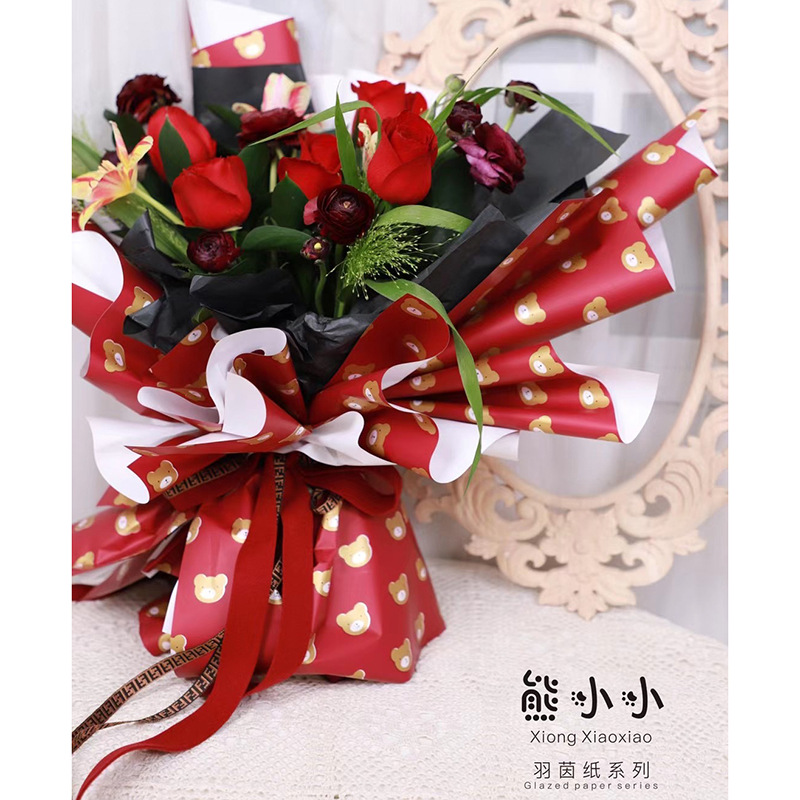 520新款鲜花包装纸羽茵纸系列熊小小韩式鲜花包装纸双色欧雅纸批