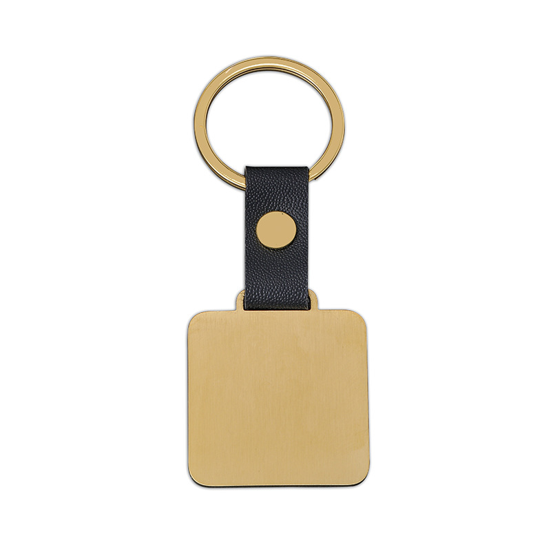 Classic Style Square Customization Laser Engraving 201 Stainless Steel Pu Leather Plating Unisex Bag Pendant Keychain display picture 2