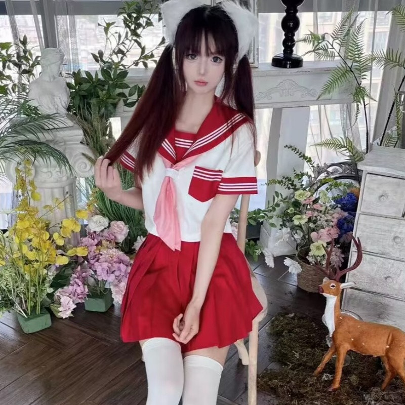 New Style Red Three-Striped Short Authentic Sailor Uniform School Uniform Dopamine Red Long-Sleeve Academy Style
