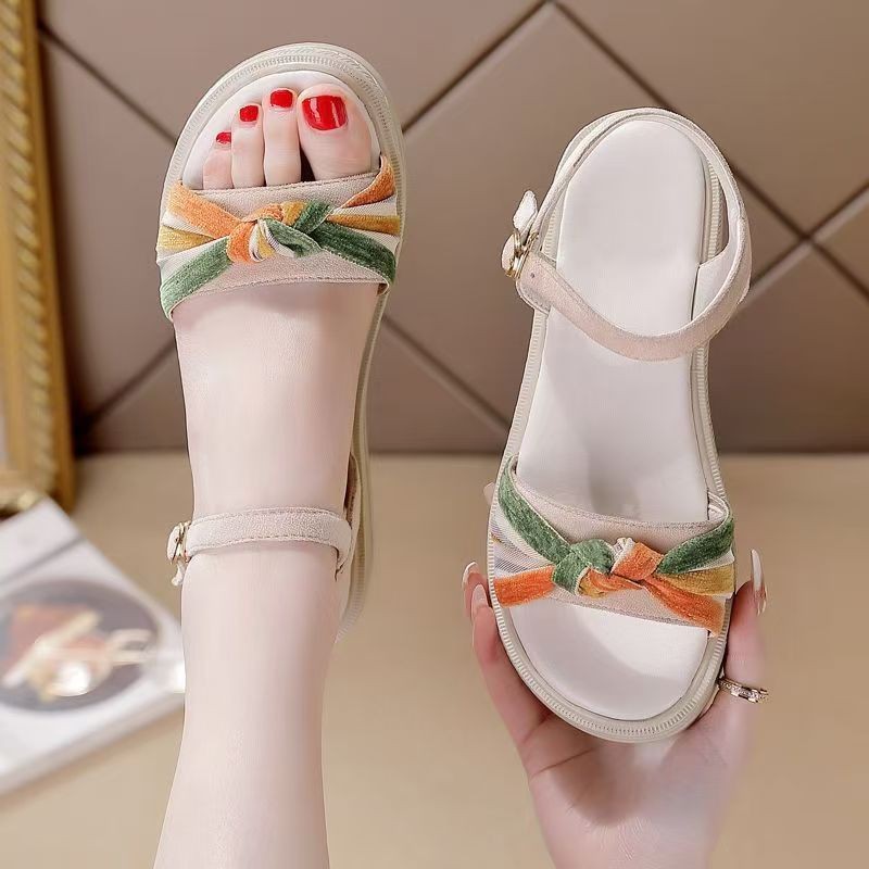 Zapatos de mujer de plataforma de comercio exterior sandalias a juego de colores para mujer 2025 verano nuevo estilo coreano trenzado bowknot hebilla sandalias para mujer