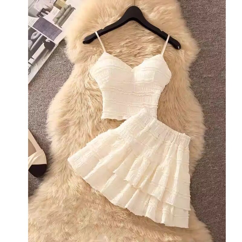 Dopamine Casual Suit for Women 2026 New Style Petite Sexy and Beautiful Camisole White Short Skirt Two-Piece Set Dopamine Casual Suit for Women 2026 New Style Petite Sexy and Beautiful Camisole White Short Skirt Two-Piece Set