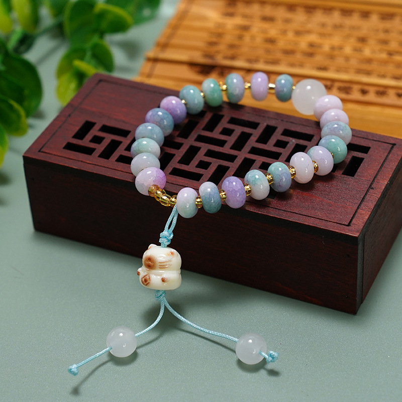 國風算盤珠招財貓手鍊小清新玉料流蘇手串景區熱銷飾品文創飾品
