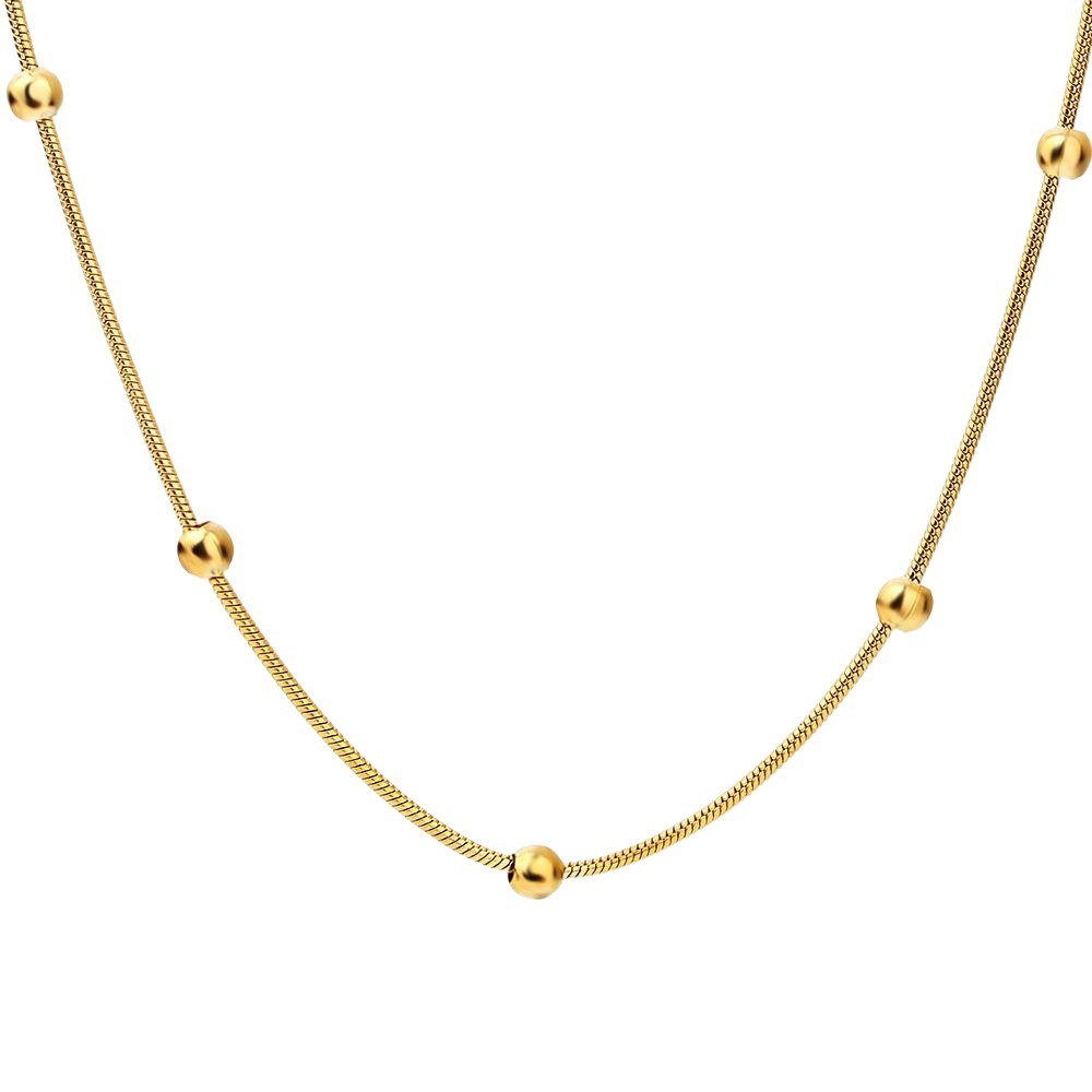 Cadena de serpiente de acero inoxidable personalizada - 1.2mm redonda con perlas y accesorios de acero bañado en oro de 18K - Mayorista de fábrica para Wish/Amazon image 1