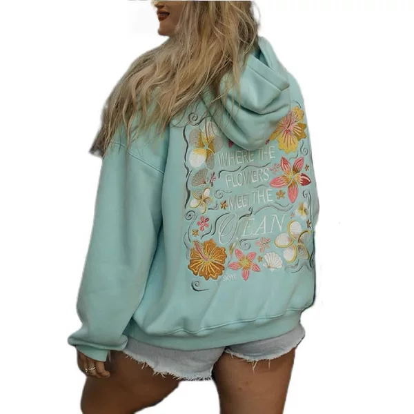Foreign trade women's fleece-lined sweater plain letter printed kangaroo pocket drawstring printed hoodie manufacturers in stock batch