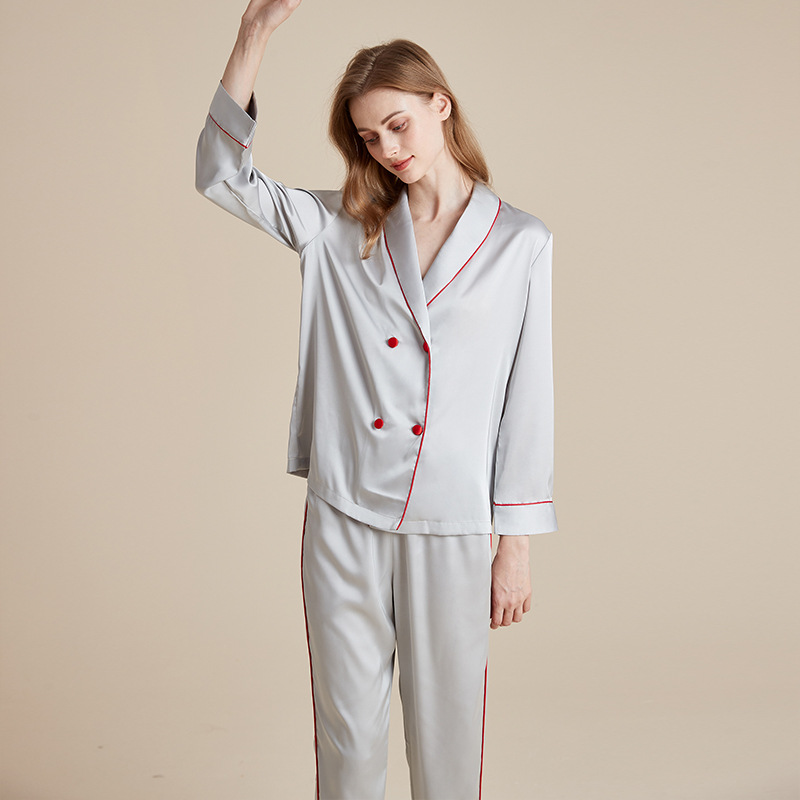 여성을위한 Beigimeng 실크 잠옷 봄과 가을 새로운 고급 아이스 실크 새틴 홈 착용 긴 소매 얇은 세트 도매