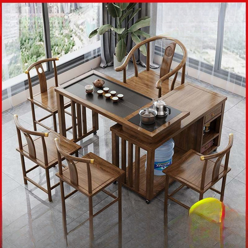 Mesa de té china pequeña mesa de té doméstica balcón sala de estar 360 grados mesa de té giratoria casa móvil mesa de té integrada