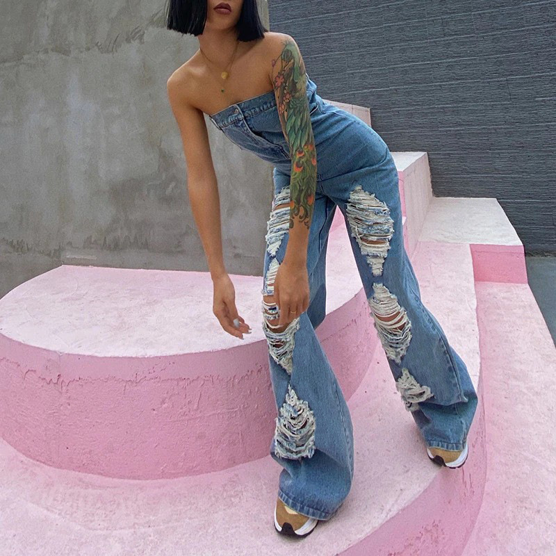 2022 nueva llegada AliExpress Amazon europeo y americano sexy moda arrancó fuera de hombro mono
