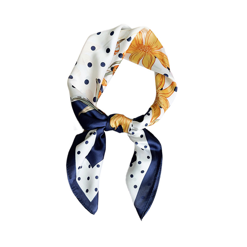 Tendencia moderna geométrica lunares impresión floral 70 bufanda cuadrada nueva bufanda de seda de imitación de temperamento decorativo de moda para mujer image 5
