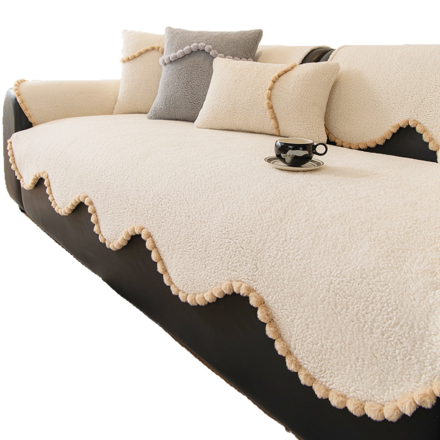 Invierno de cordero de alta sensación 2025 nuevo antideslizante engrosado peluche línea recta cojín de sofá de piel cubierta