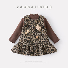 2025冬季新款婴幼儿加绒加厚豹纹裙套装女宝宝裙子毛衣保暖两件套