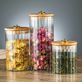 厂家条纹玻璃罐木盖茶叶罐储物玻璃饼干罐新中式家用收纳密封罐