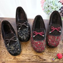 中老年棉鞋女冬加绒软底防滑妈妈奶奶一脚蹬老北京布鞋老太太棉靴