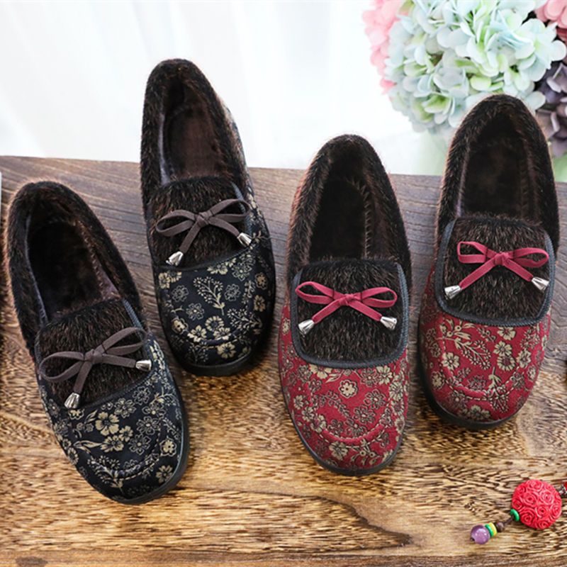 中老年棉鞋女冬加绒软底防滑妈妈奶奶一脚蹬老北京布鞋老太太棉靴