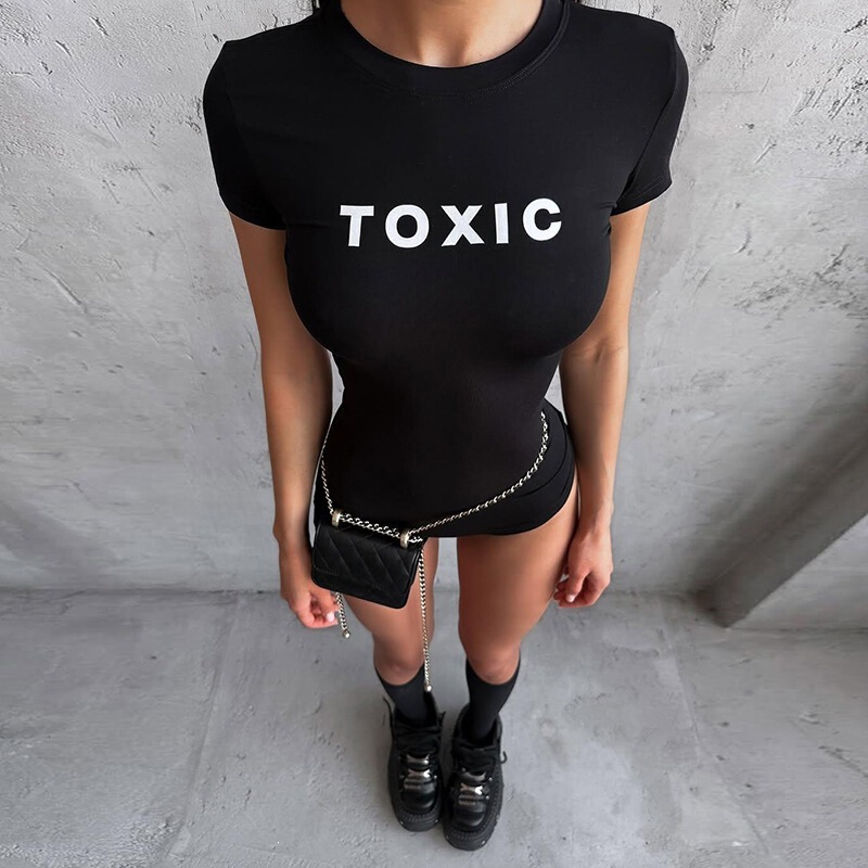 Tight-Fitting Letter Print Round Neck 2025 New Women's Jumpsuit Simple Cross-Border Casual European and American Style Printed Summer Solid Color Tight-Fitting Letter Print Round Neck 2025 New Women's Jumpsuit Simple Cross-Border Casual European and American Style Printed Summer Solid Color