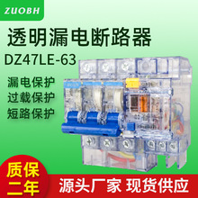 透明DZ47LE-63A小型漏电开关断路器2P3P 220V380V总闸漏电保护器