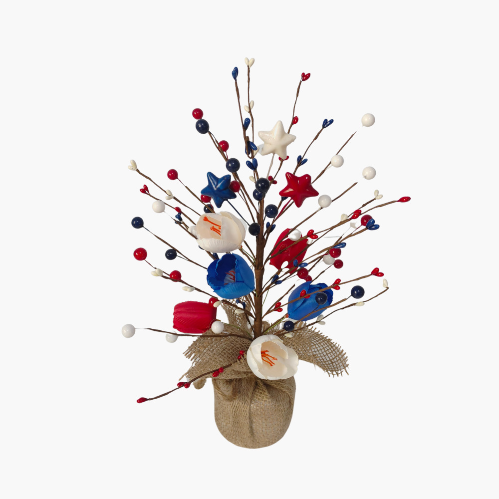 Adornos del Día de la Independencia de EE. UU. Ramas rojas, blancas y azules Adornos de la fiesta del Día Nacional de EE. UU. Pulpa de cinco estrellas