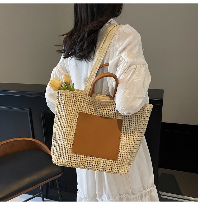 Large Woven Beach Tote Bag For Women Stylish Hollow Out Handbag_voghion.com