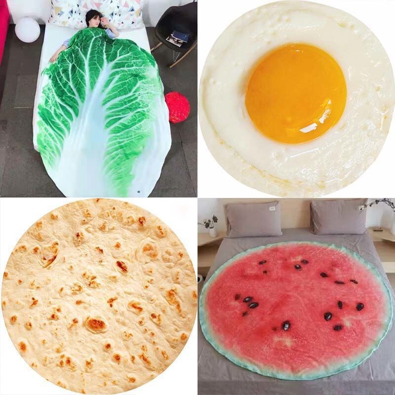 创意趣味大饼披萨饼毯子法兰绒毛毯卷饼午睡盖毯加绒水果超柔软|undefined