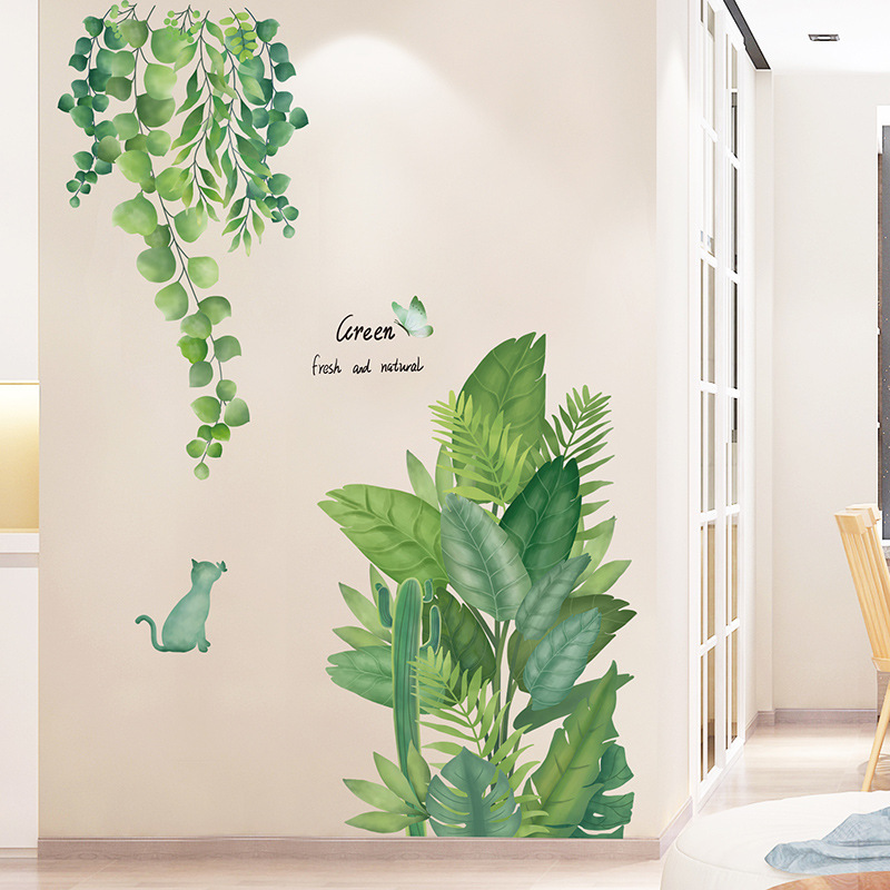 Green Plant Stickers Self-Adhesive Interior Decoration Wall Stickers Layout Wall Stickers Wall Hole Repair Wallpaper to Cover Ugly Walls